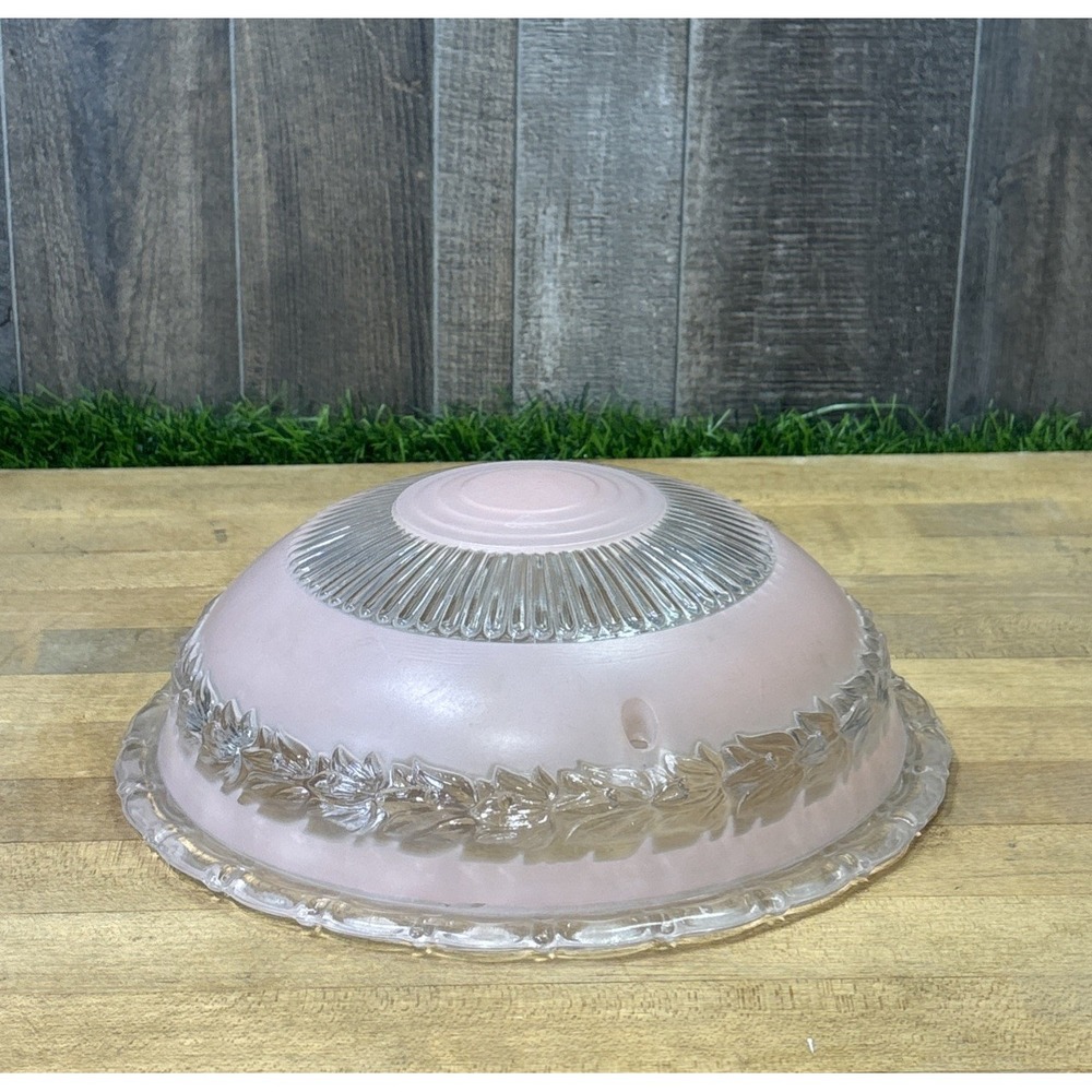 Antique 1930s Art Deco Pink Frosted Glass Ceiling Light Shade Floral